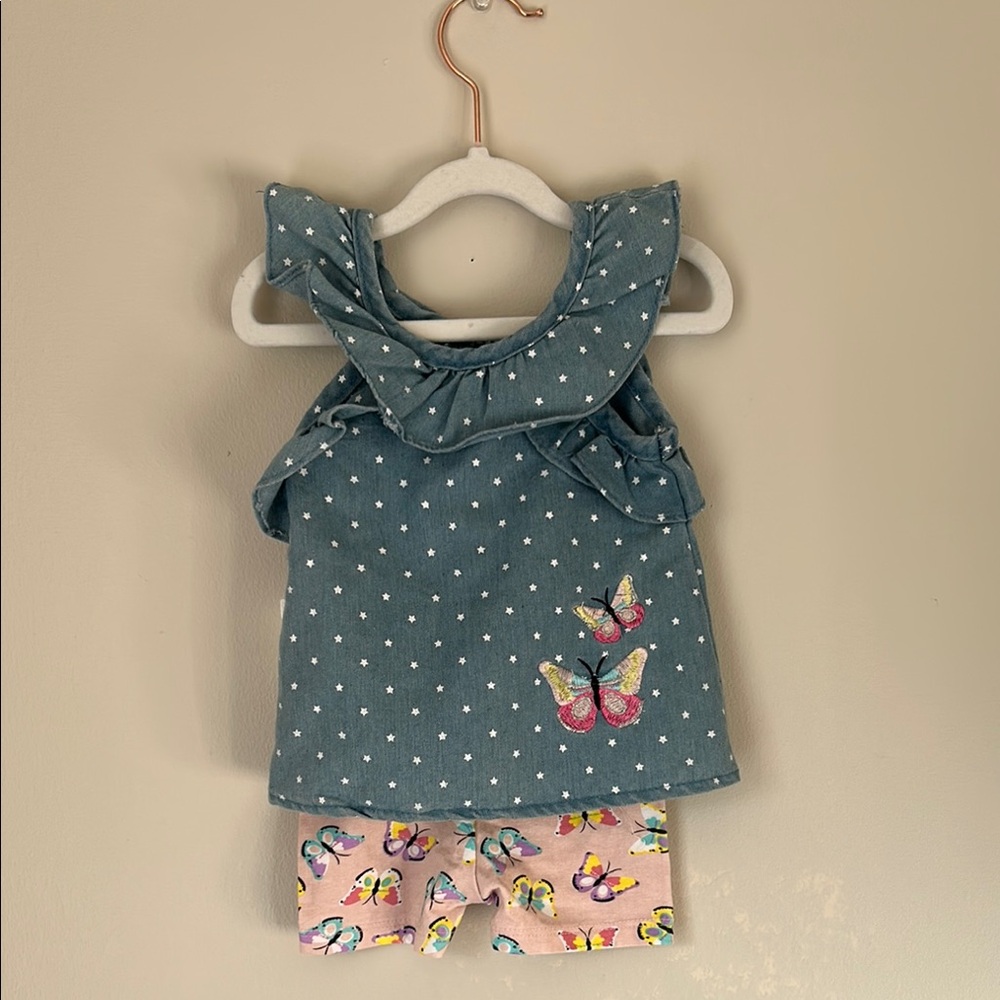 Blue & White Stars Top and Butterfly Shorts Set